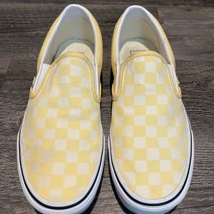 Vans yellow checkerboard slip ons, size 9
